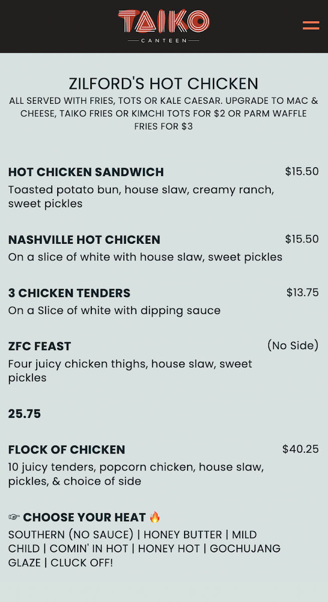 Menu Taiko Canteen - Home Of Lucky Putt-1