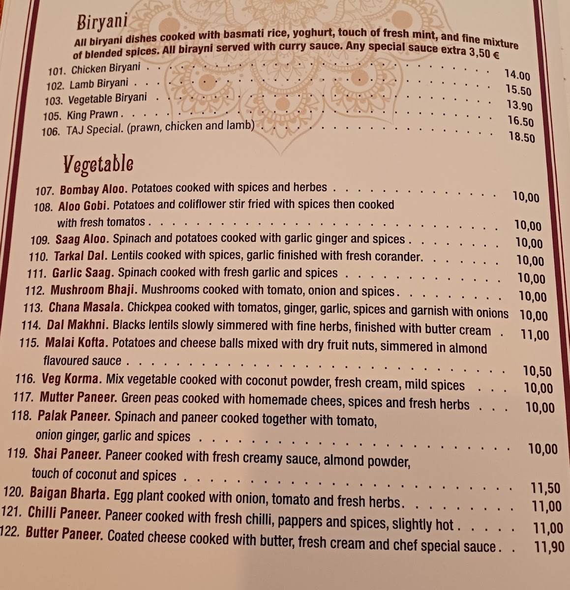 Menu Taj Indian Restaurant-5