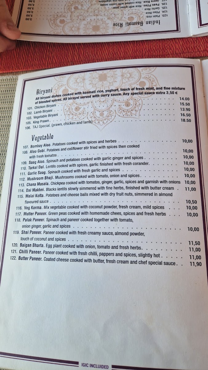 Menu Taj Indian Restaurant-6