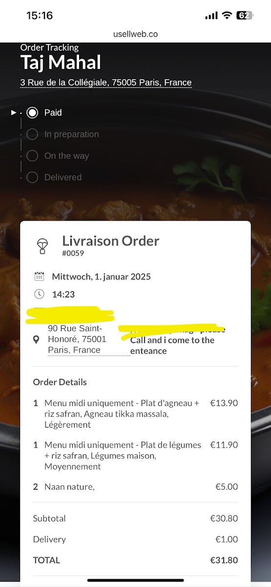 Menu Taj Mahal Paris 5Ème-9