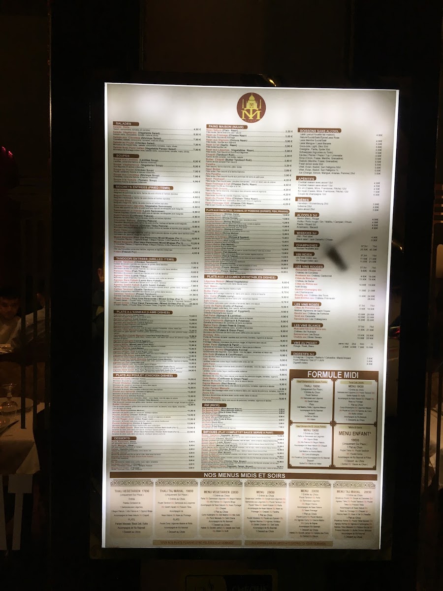 Menu Taj Mahal Paris-4