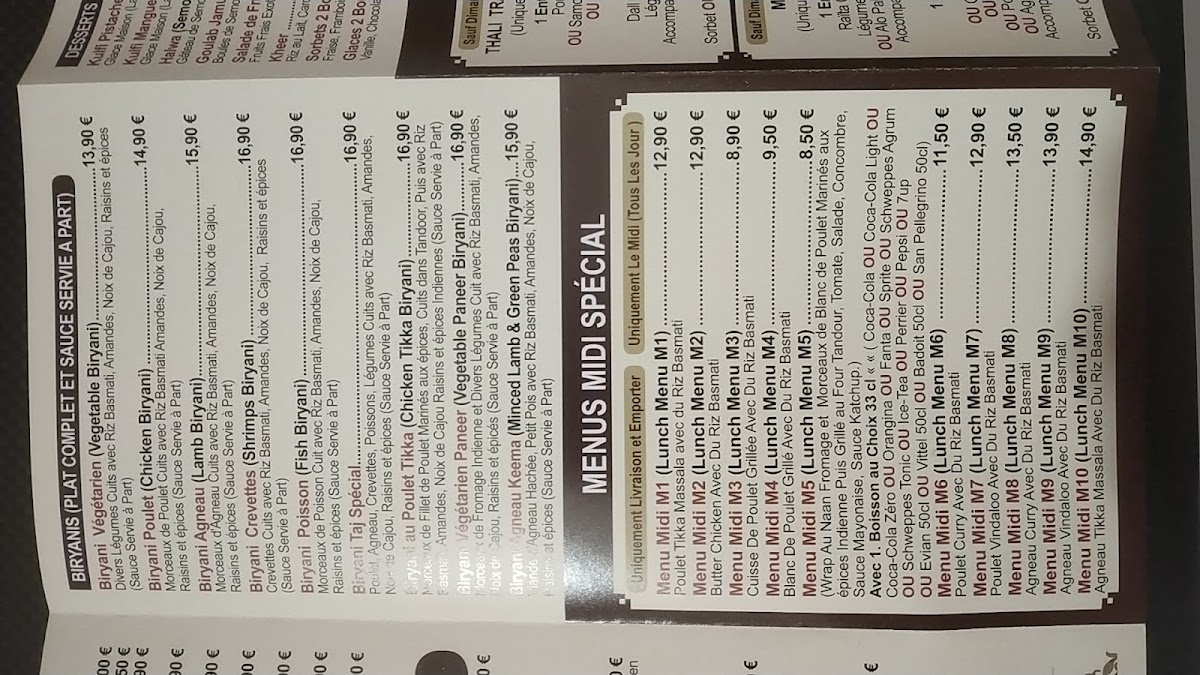 Menu Taj Mahal Paris-7