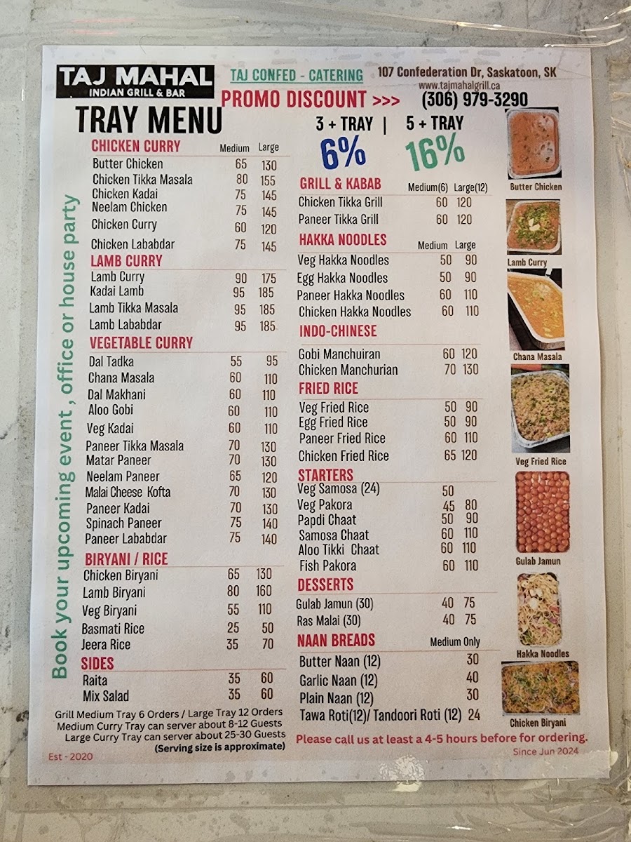 Menu Taj Mahal Restaurant (Confederation Dr)-7