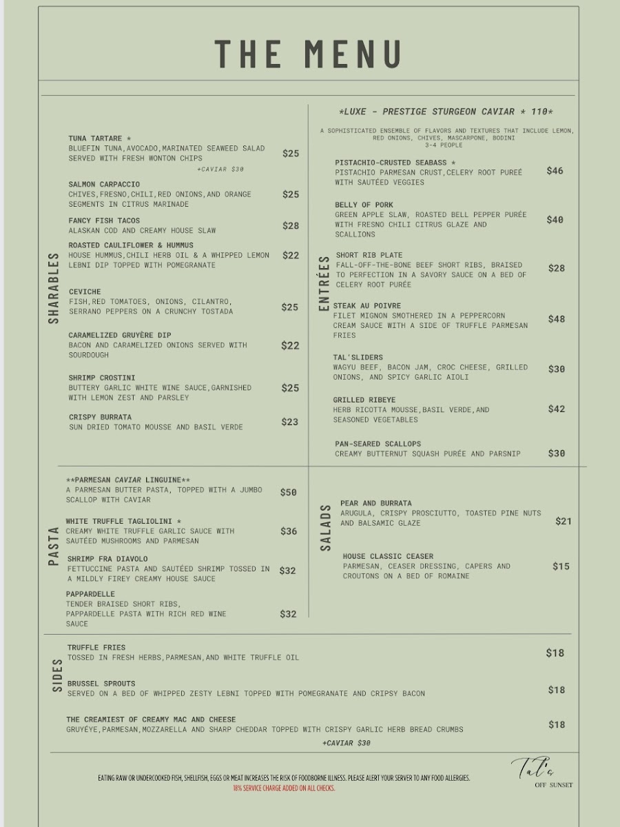 Menu Tal's Off Sunset-1