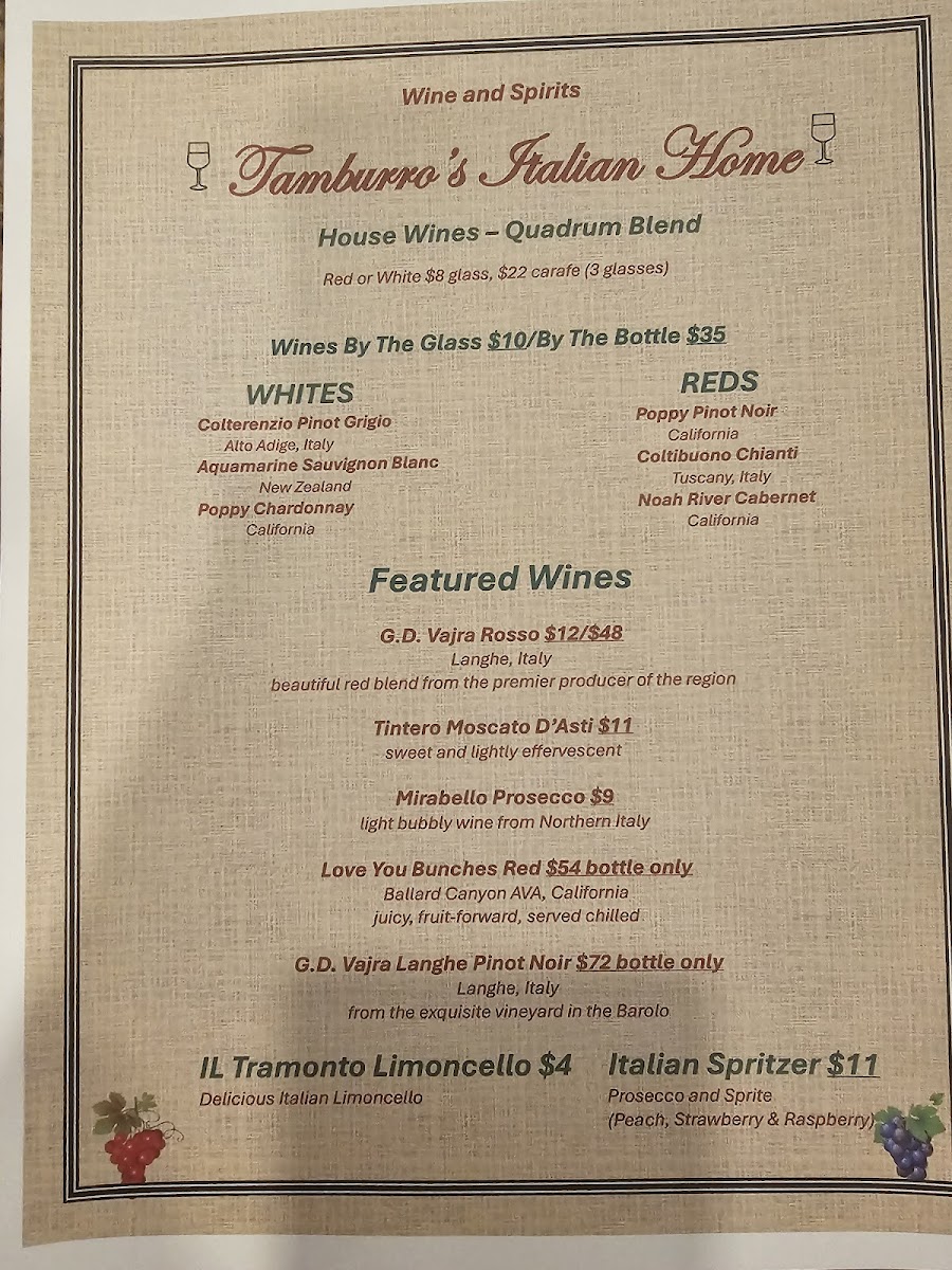 Menu Tamburro's Italian Home-1