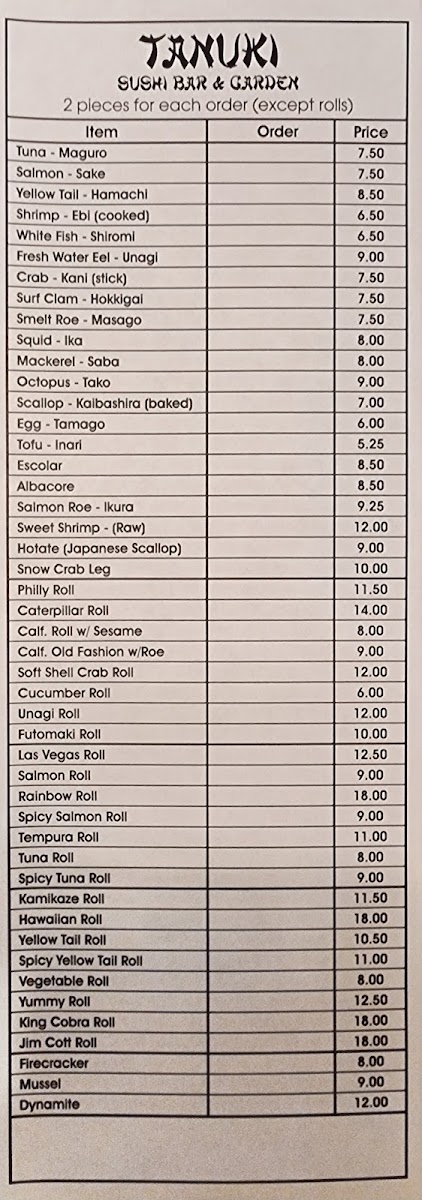 Menu Tanuki Sushi Bar & Garden-4