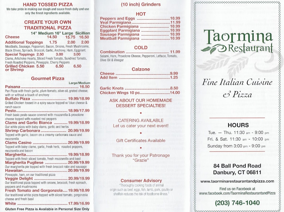 Menu Taormina Restaurant And Pizza-1