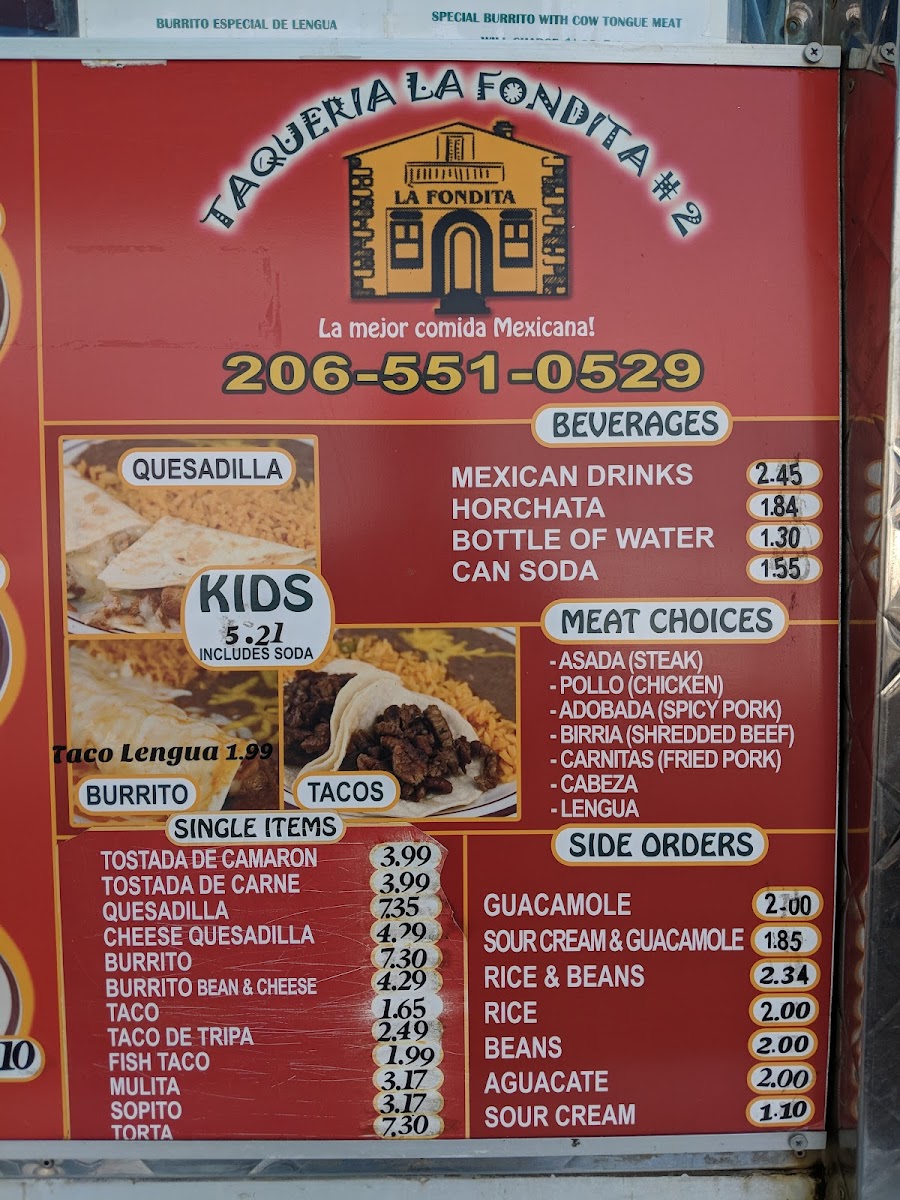 Menu Taqueria La Fondita #2-10