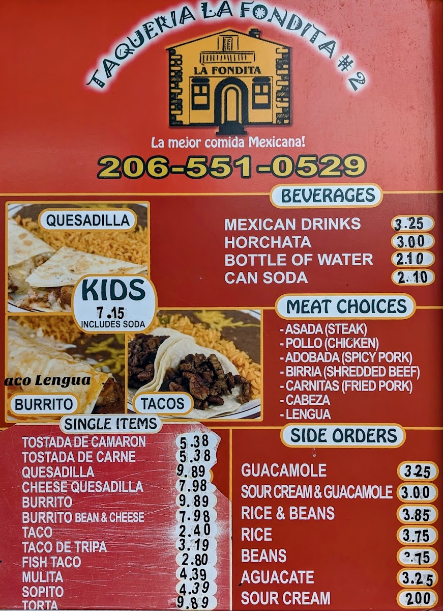 Menu Taqueria La Fondita #2-8