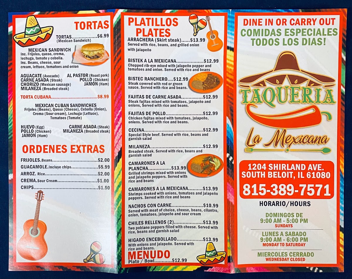 Menu Taqueria La Mexicana #2-3