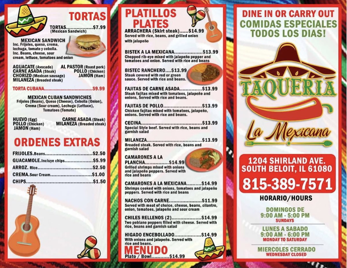Menu Taqueria La Mexicana #2-4