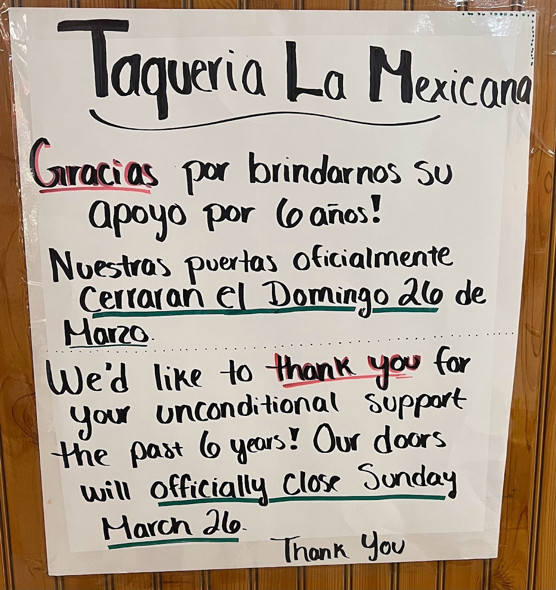 Menu Taqueria La Mexicana #2-6