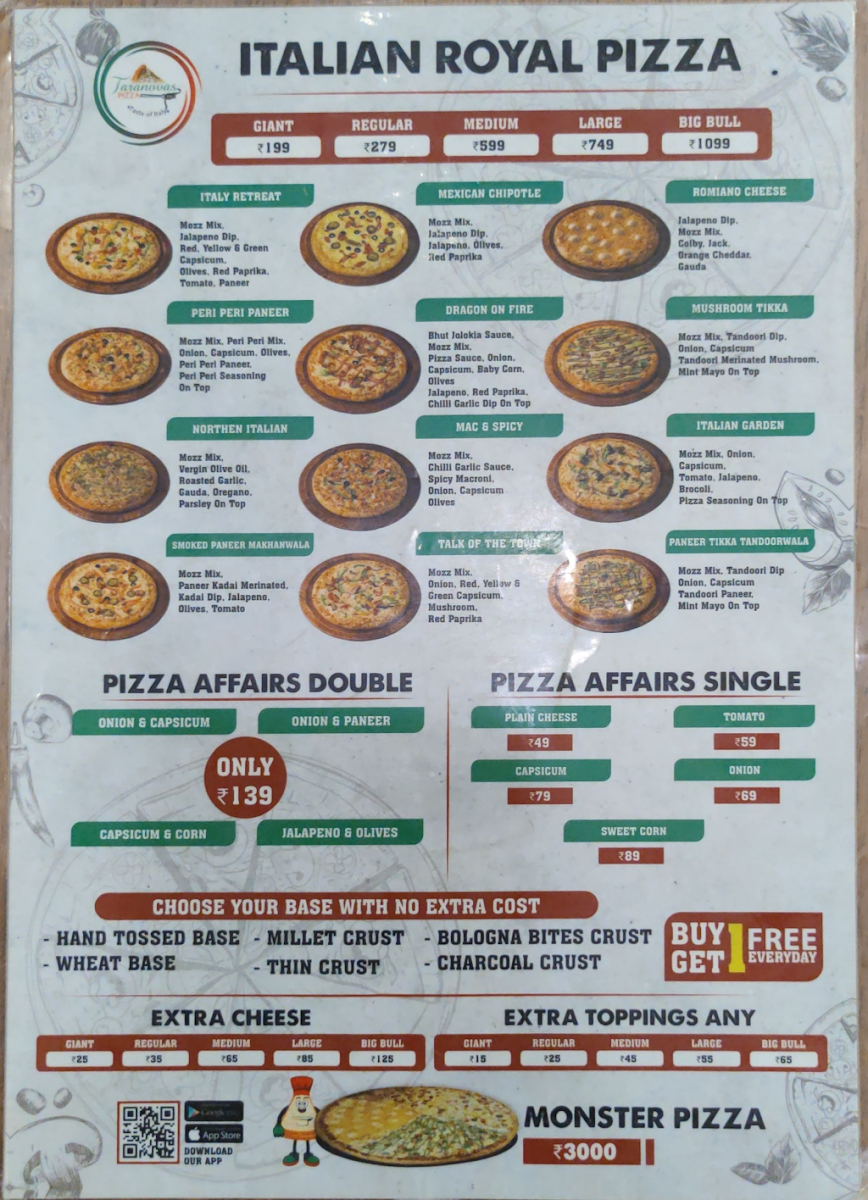Menu Taranovas Pizza Gandhinagar-2