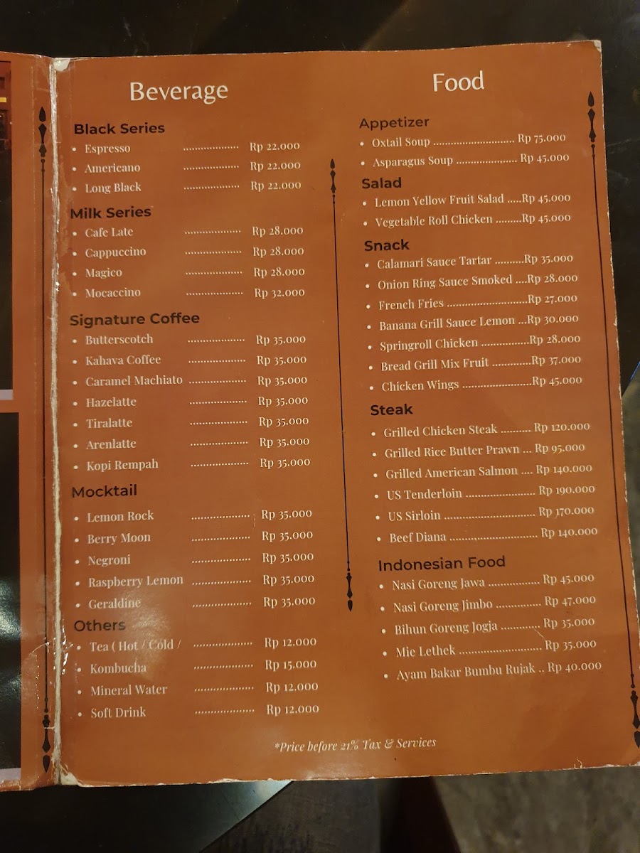Menu Taru Martani Coffee & Resto 1918-1