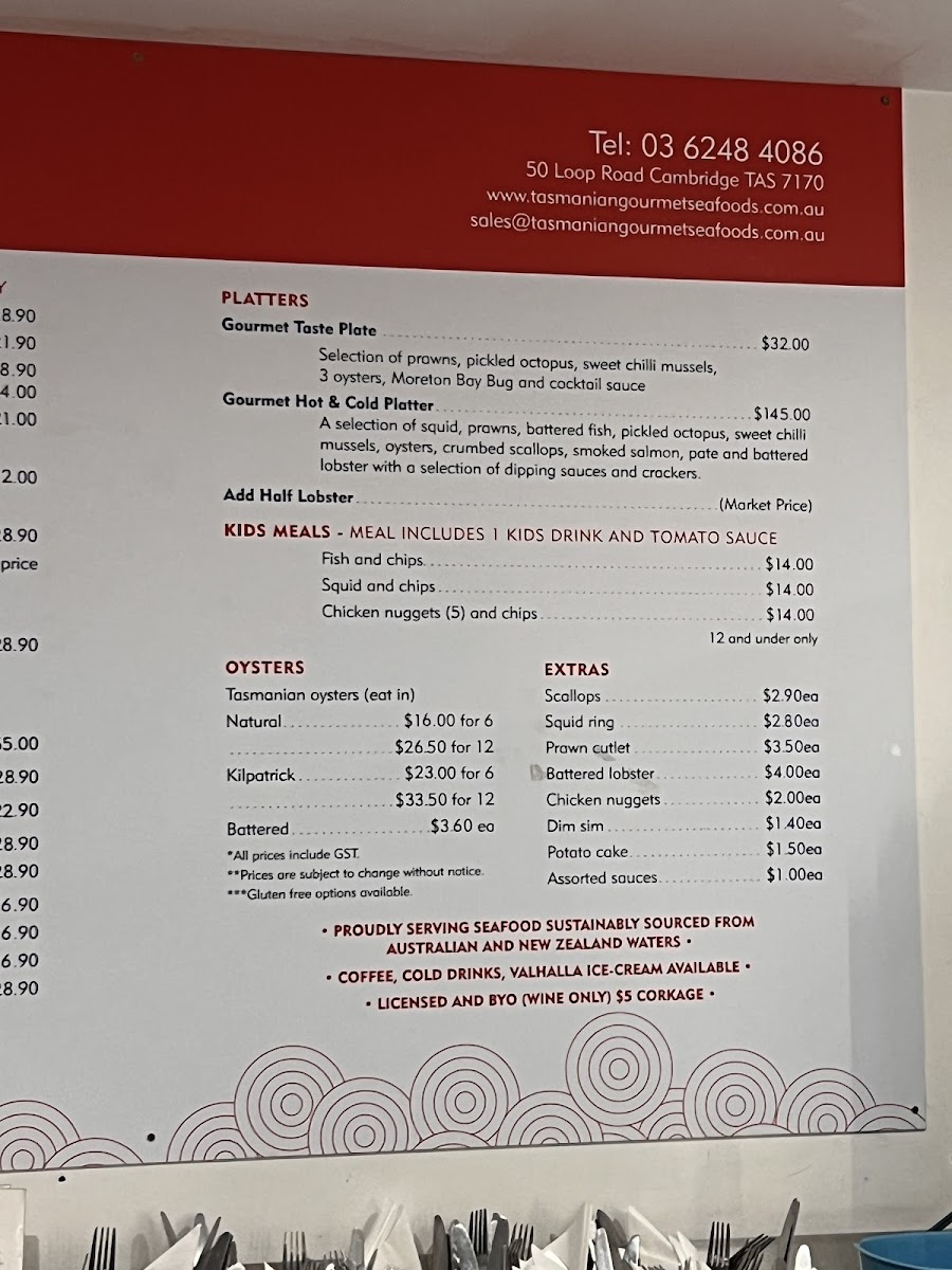 Menu Tasmanian Gourmet Seafoods-1
