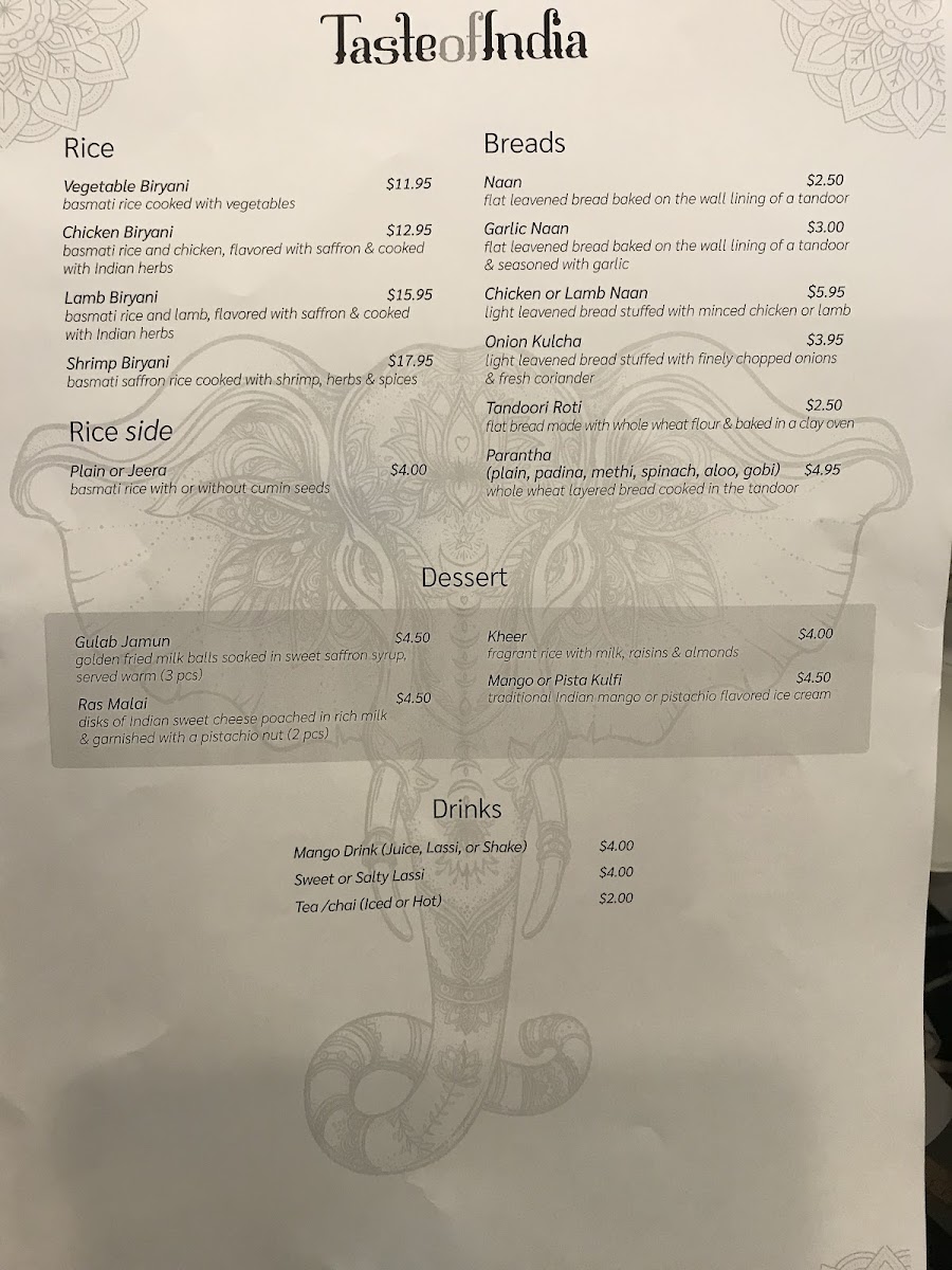 Menu Taste Of India Restaurant - Banquet & Catering-5