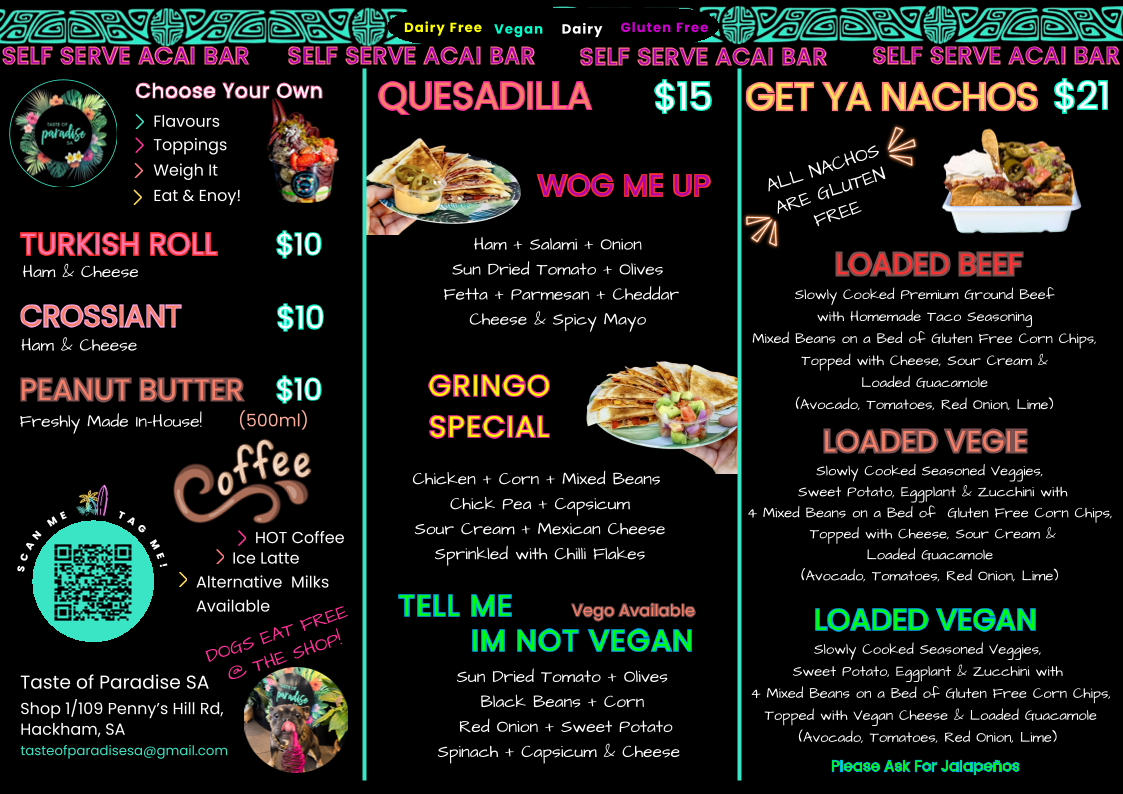 Menu Taste Of Paradise Sa-1