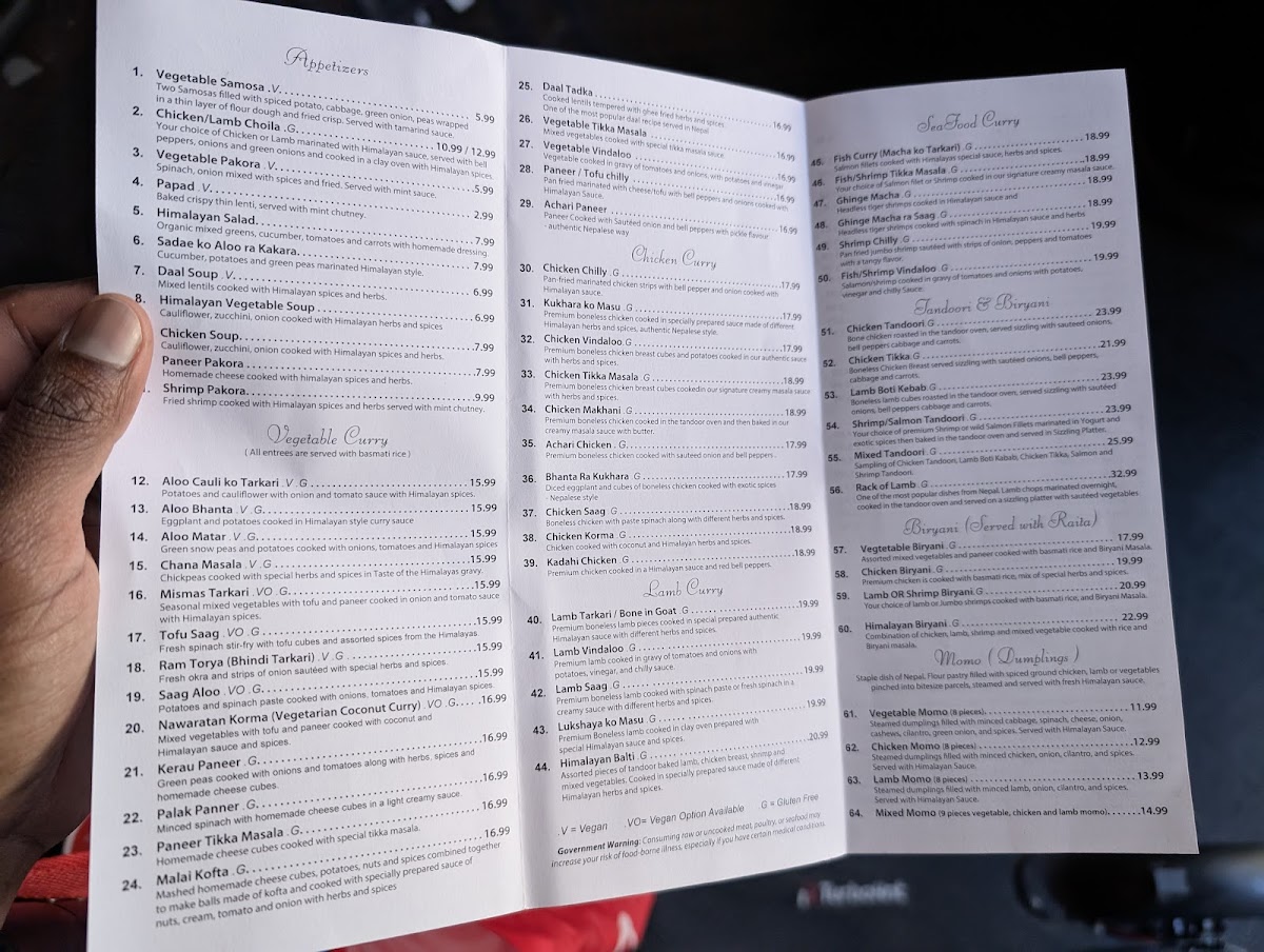 Menu Taste Of The Himalayas-1