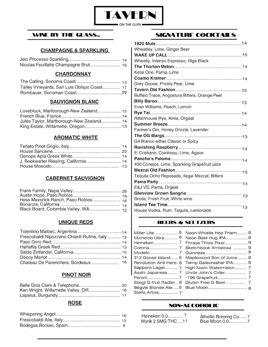 Menu Tavern On The Glen-2