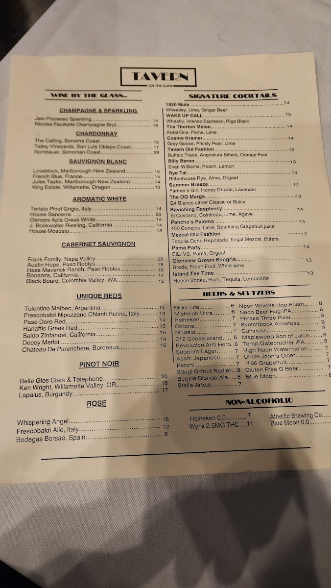 Menu Tavern On The Glen-4