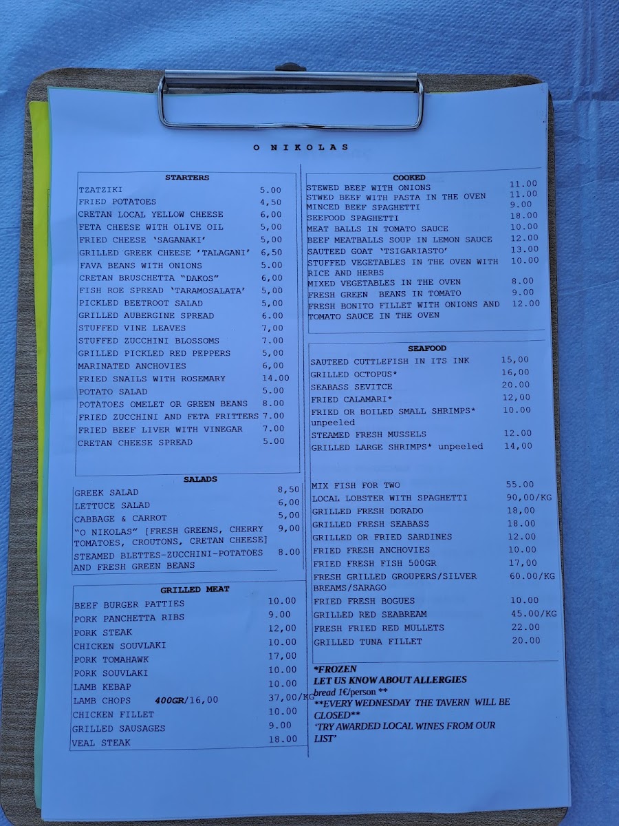 Menu Taverna ' O Nikolas'-1