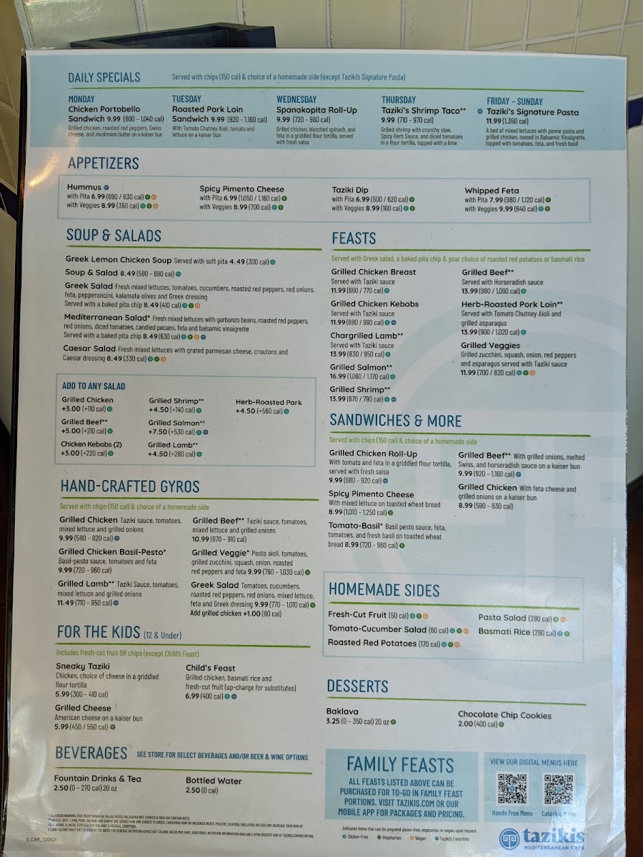 Menu Taziki's Mediterranean Cafe - Columbia-3