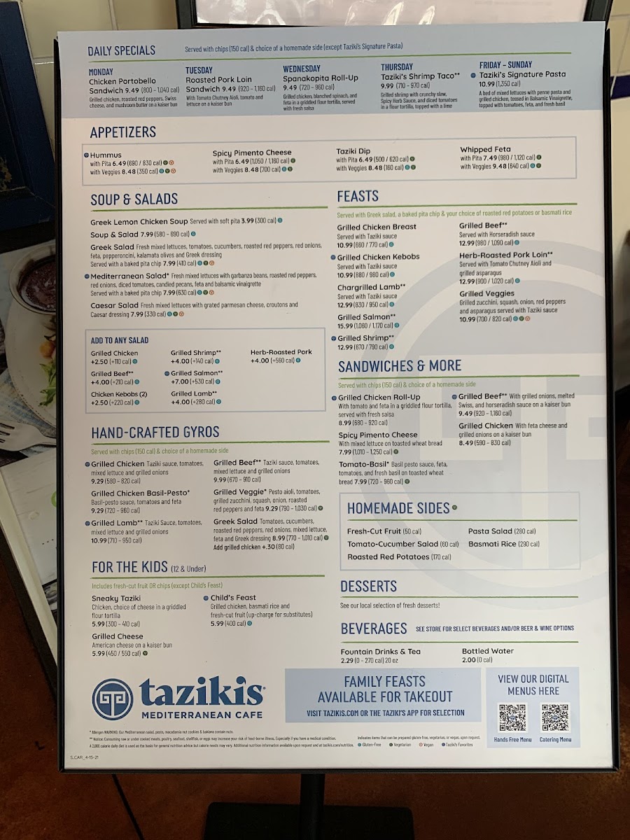 Menu Taziki's Mediterranean Cafe - Columbia-4