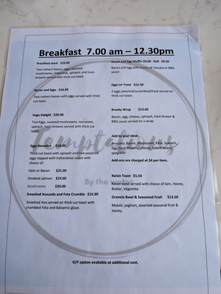 Menu Temptations Cafe On The Bay-1