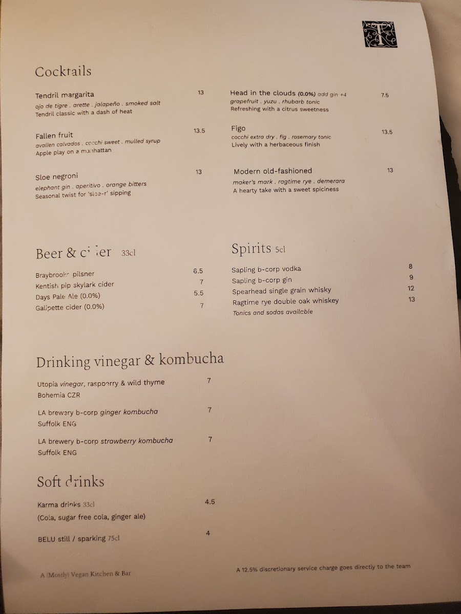 Menu Tendril - A (Mostly) Vegan Kitchen & Bar-7
