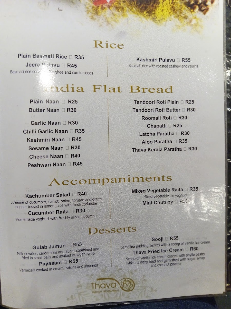 Menu Thava Indian Restaurant Grandwest-1