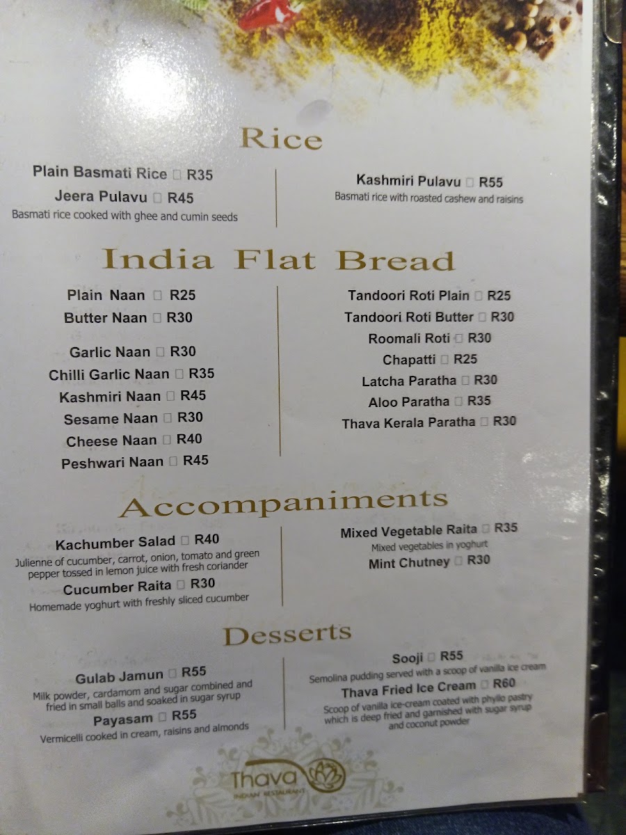 Menu Thava Indian Restaurant Grandwest-6