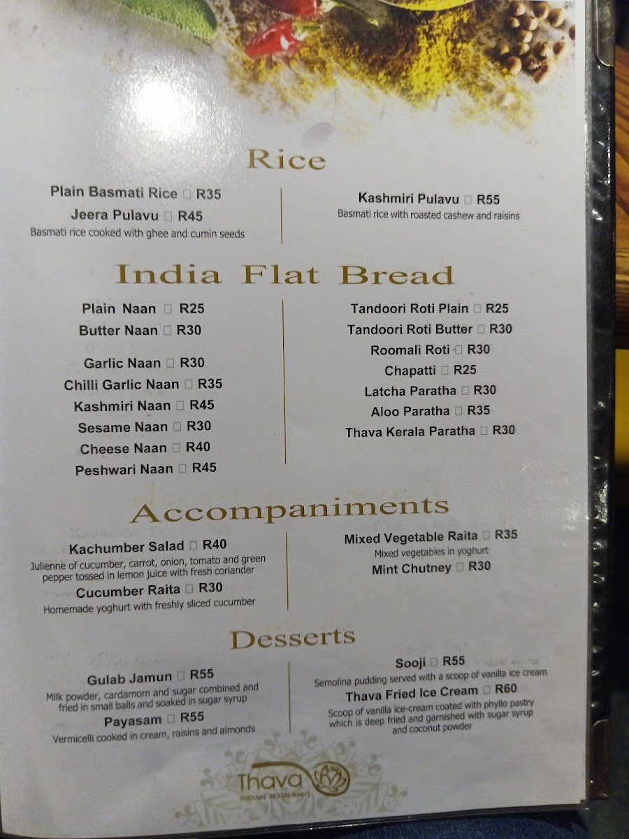 Menu Thava Indian Restaurant Grandwest-8