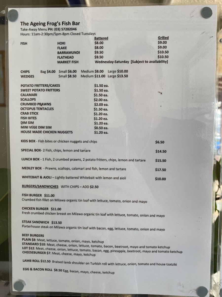 Menu The Ageing Frog Fish Bar-10