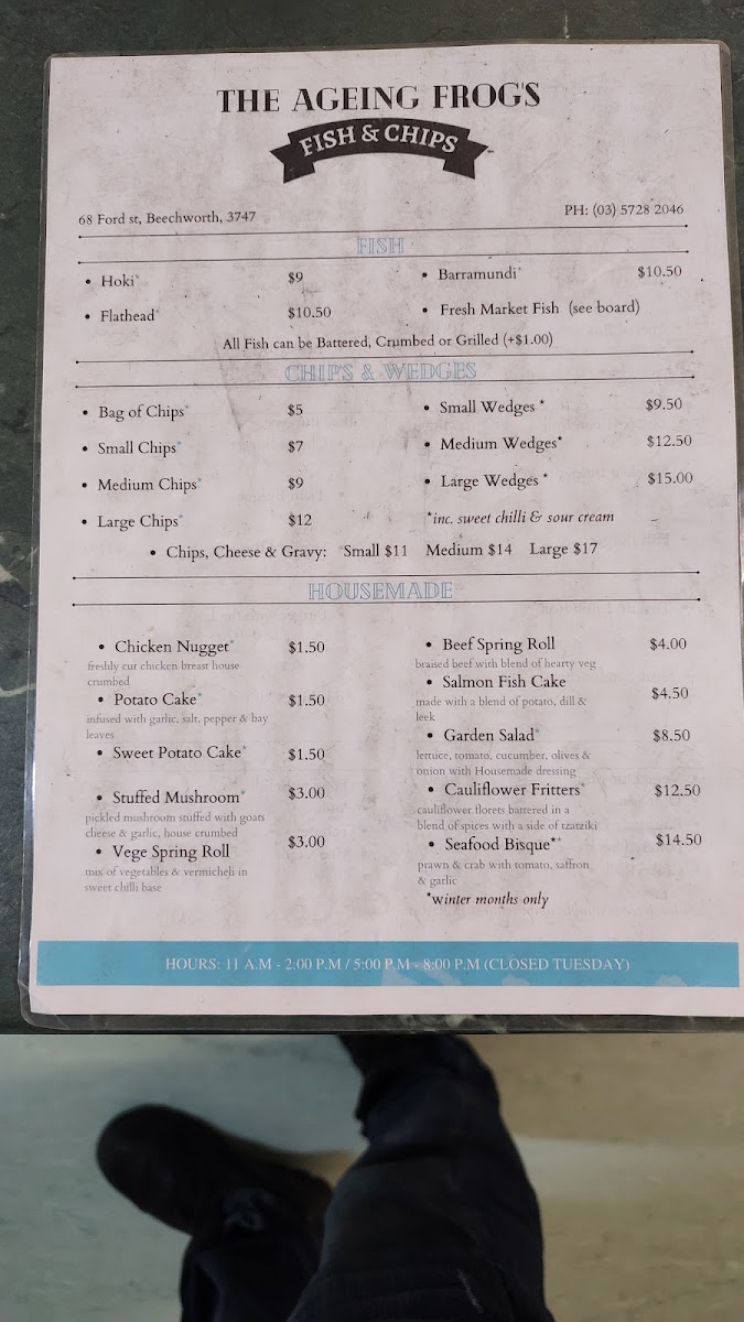 Menu The Ageing Frog Fish Bar-3