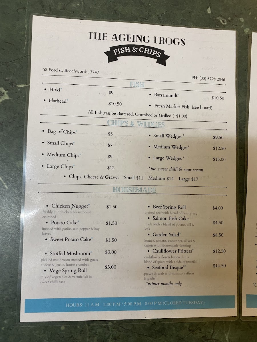 Menu The Ageing Frog Fish Bar-4