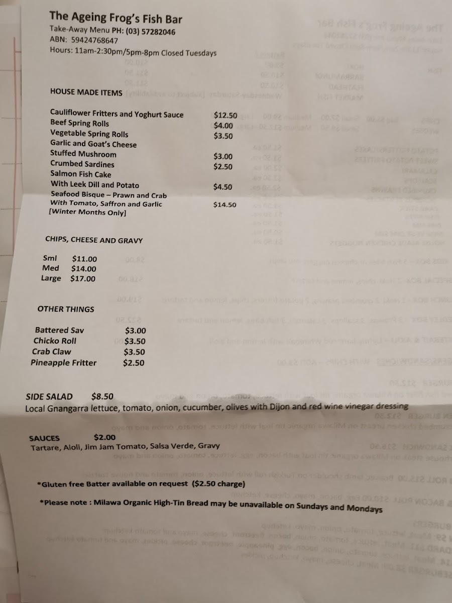 Menu The Ageing Frog Fish Bar-6