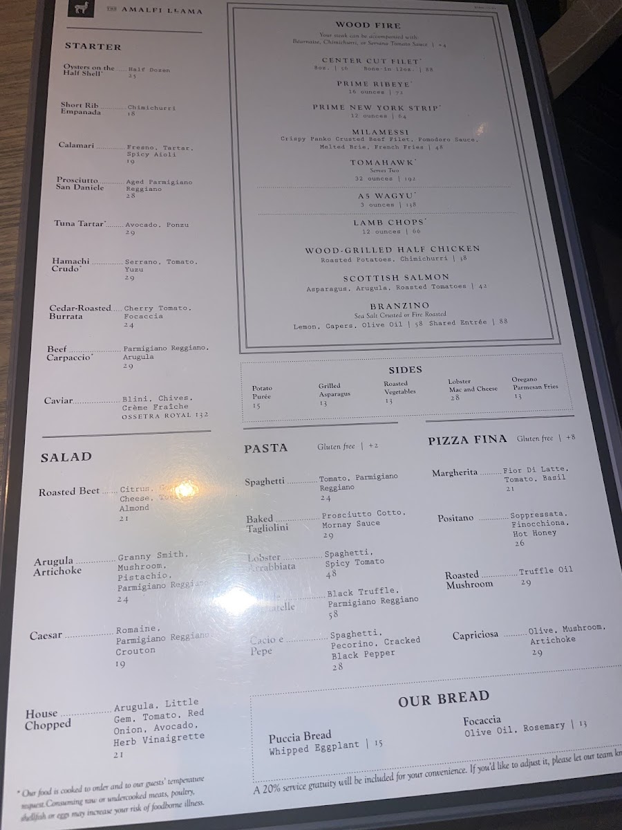 Menu The Amalfi Llama - Miami-5