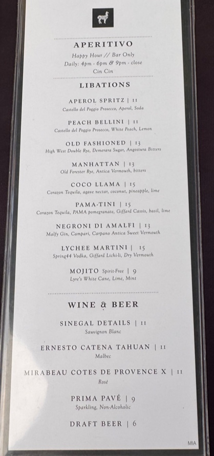 Menu The Amalfi Llama - Miami-8
