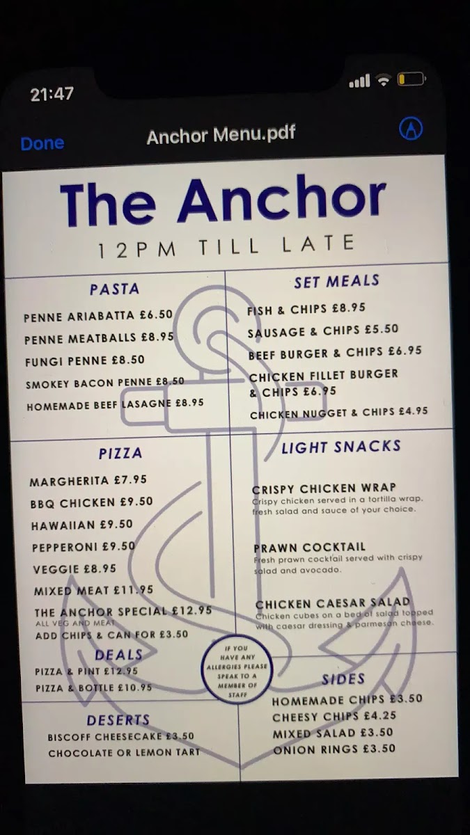 Menu The Anchor Swansea Marina-3