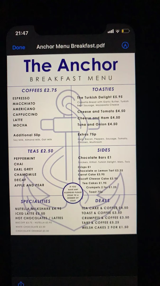 Menu The Anchor Swansea Marina-7