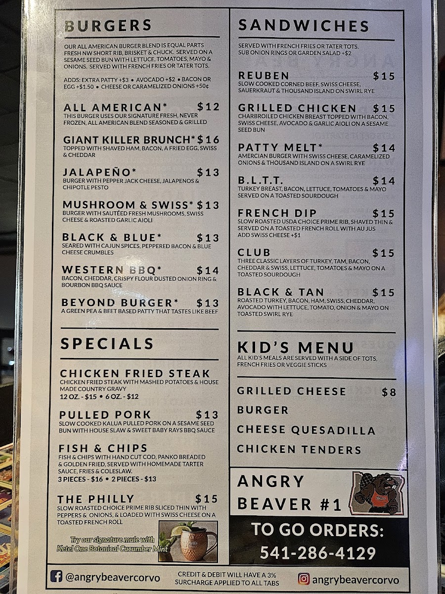 Menu The Angry Beaver Bar & Grill-3