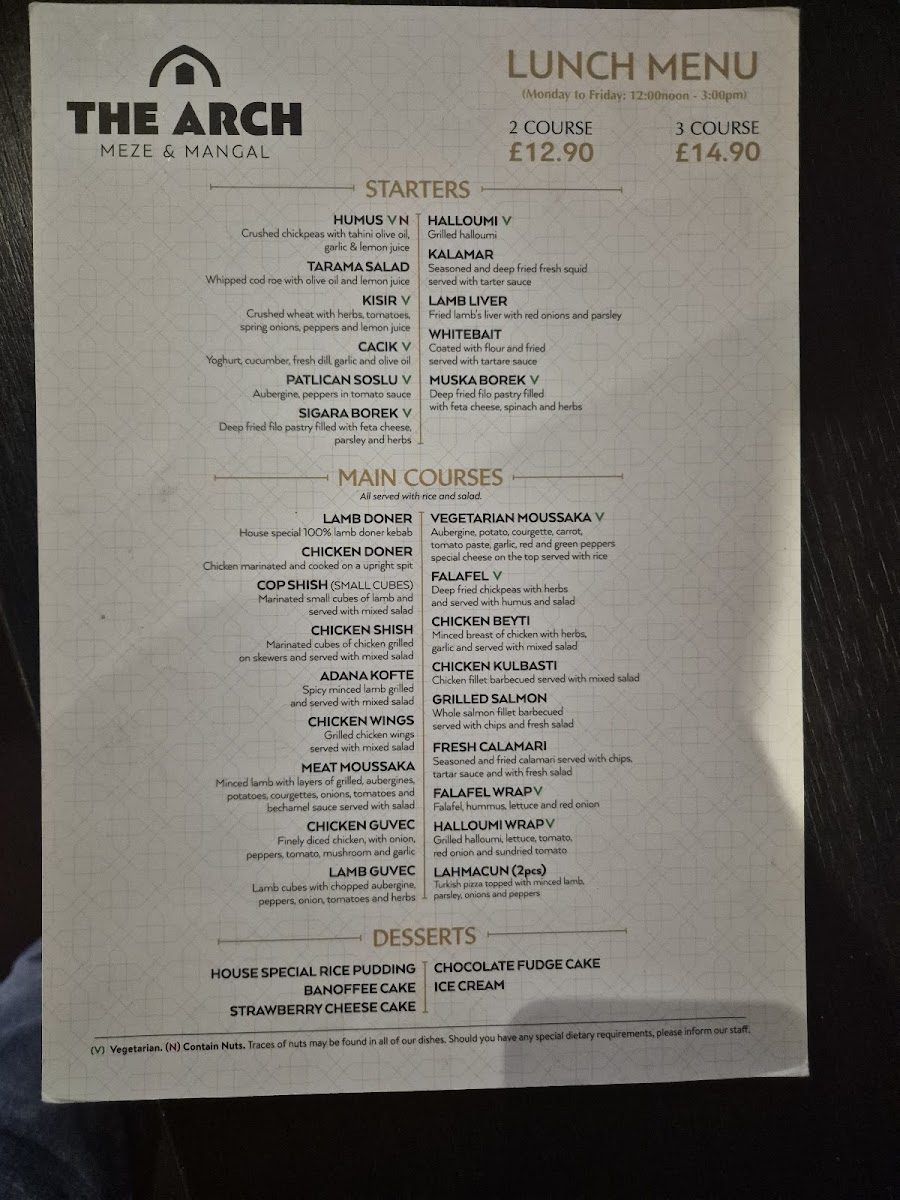 Menu The Arch Restaurant-1