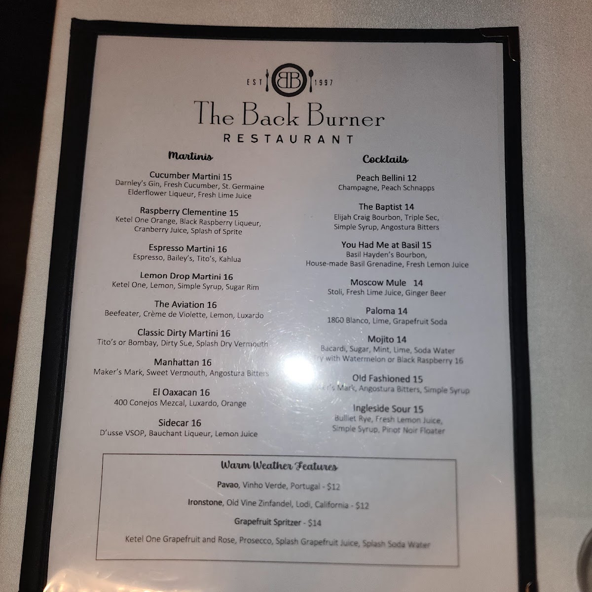 Menu The Back Burner Restaurant-1