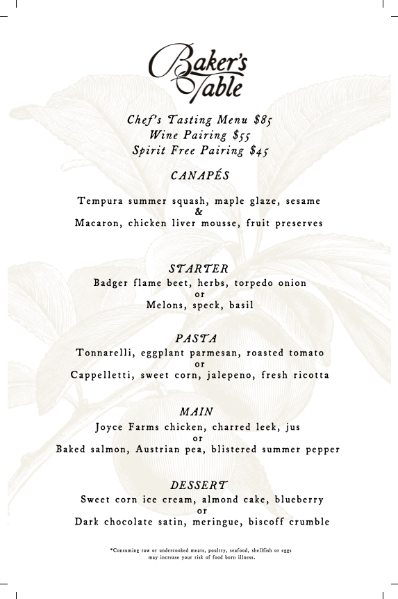 Menu The Baker's Table-1