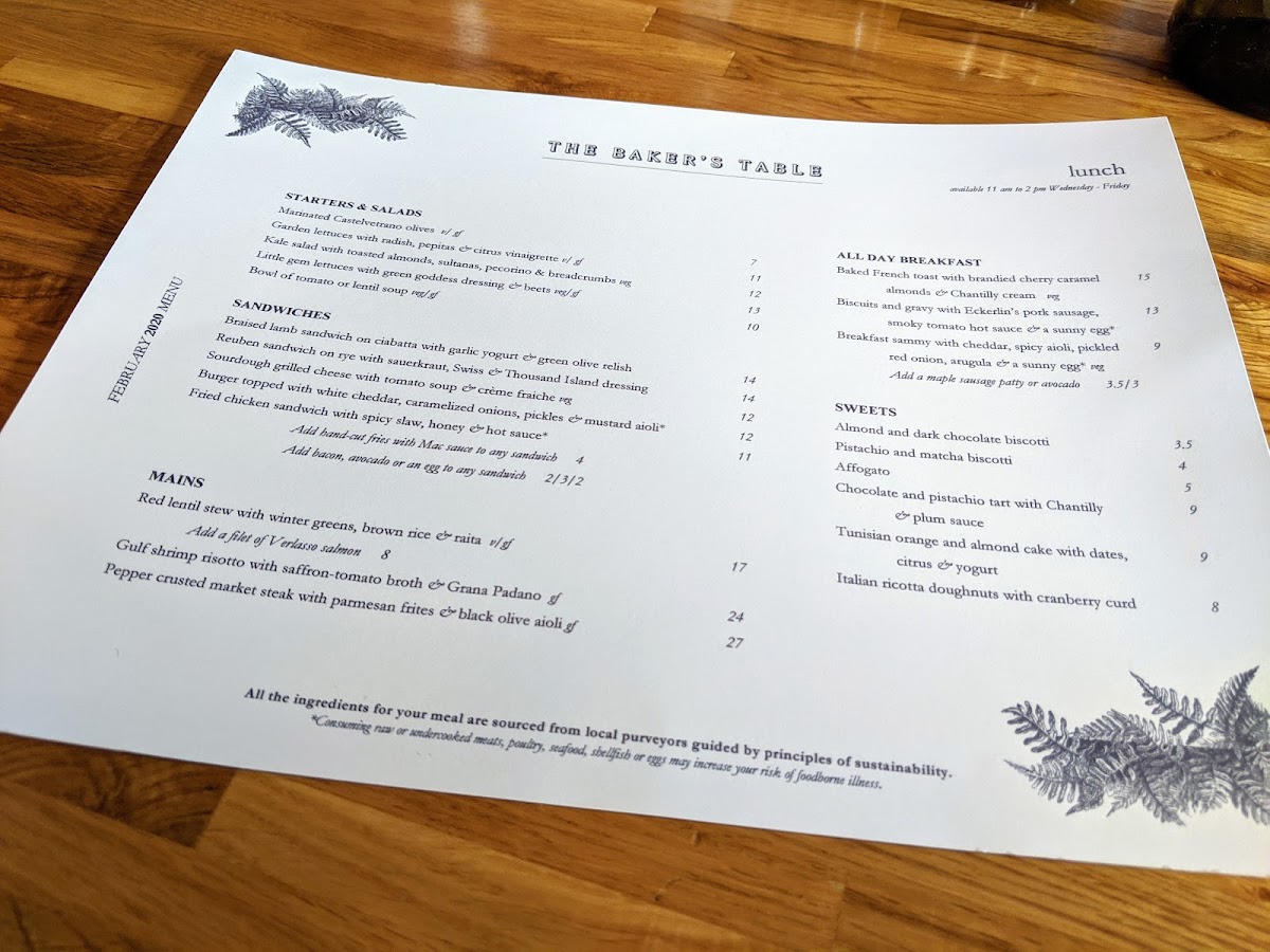 Menu The Baker's Table-10