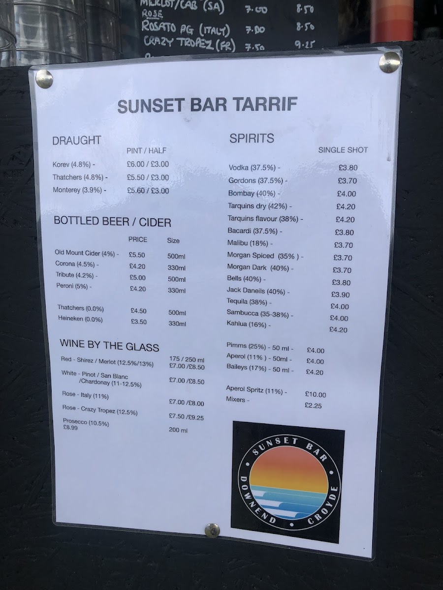 Menu The Beach Cafe And Sunset Bar, Downend, Croyde-7