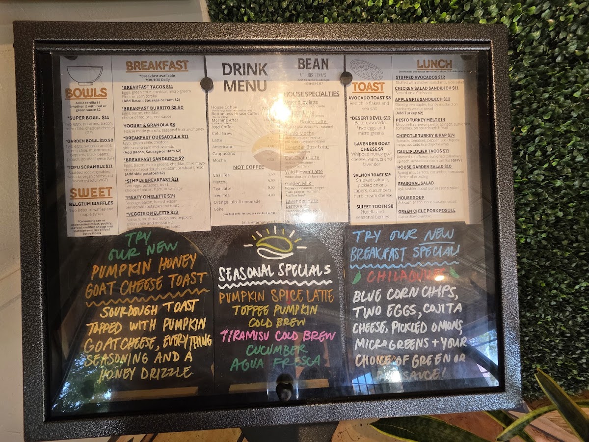 Menu The Bean At Josefina’S-1