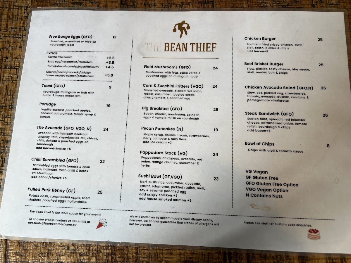 Menu The Bean Thief-1