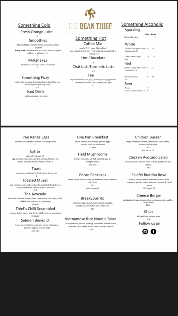 Menu The Bean Thief-2