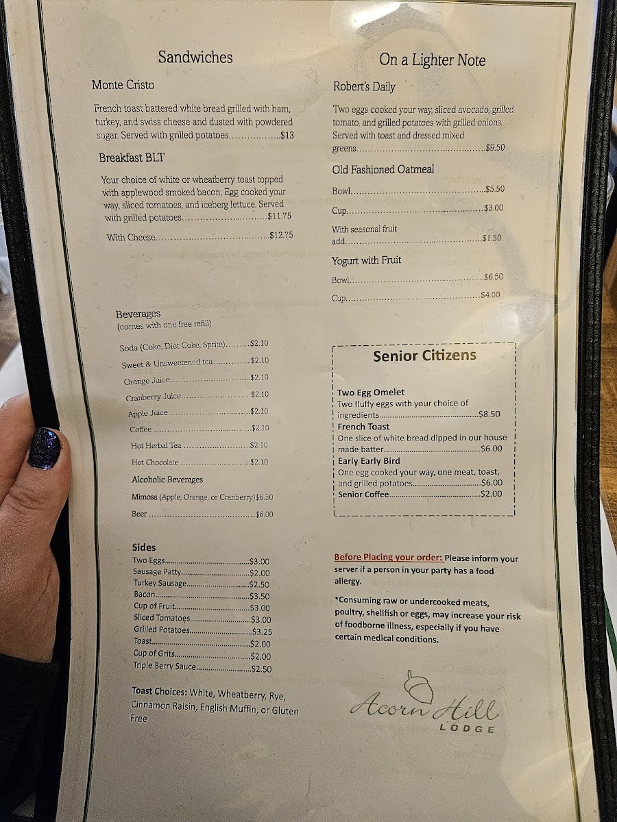 Menu The Bistro At Acorn Hill-1